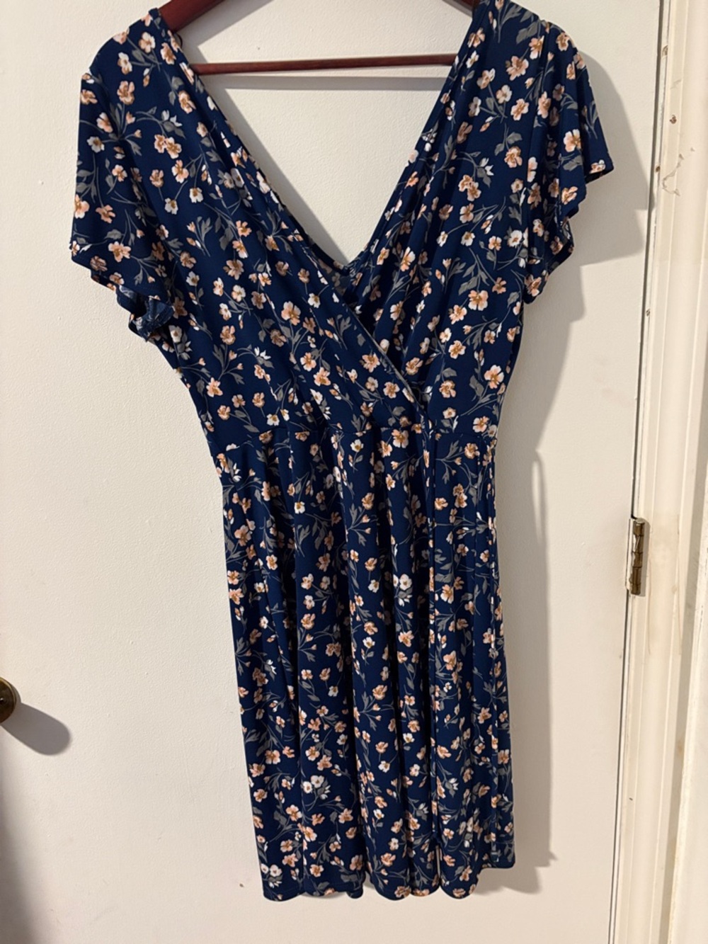 Kaileigh Navy Floral Wrap-Style Midi Dress